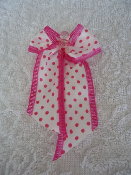 Laço rosa/bolinha branca c/ chupeta (G) - cod. 1011